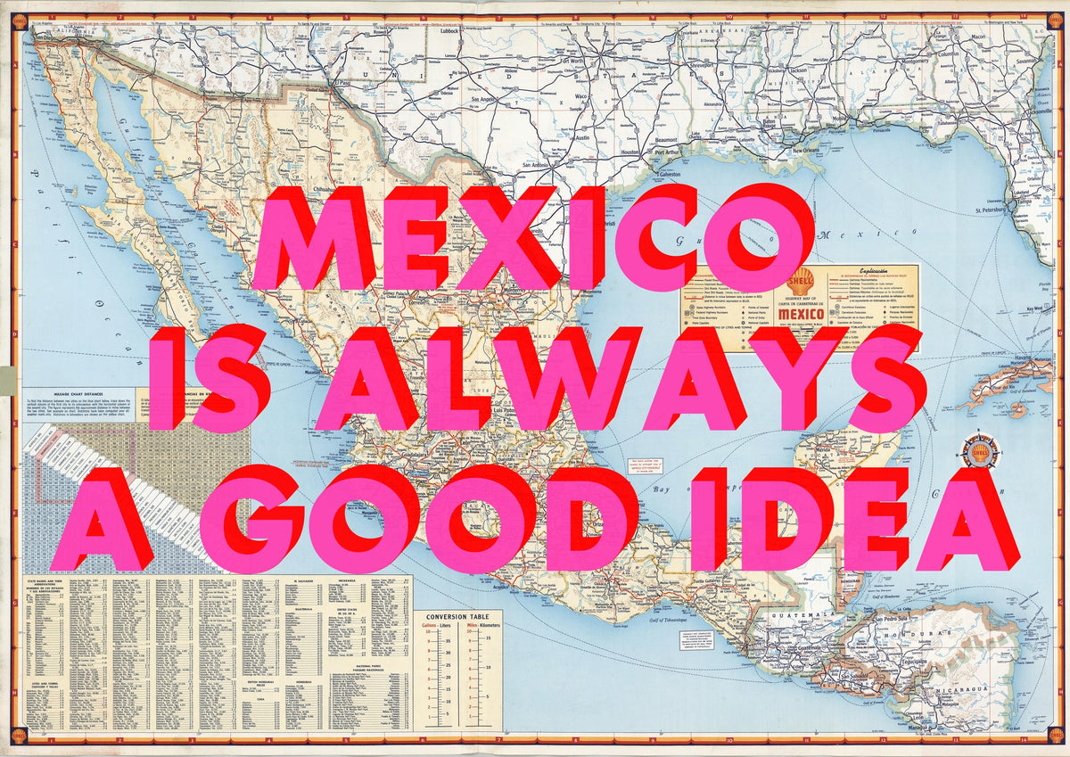 Mexico Retro Pop Art Map Print (Landscape)