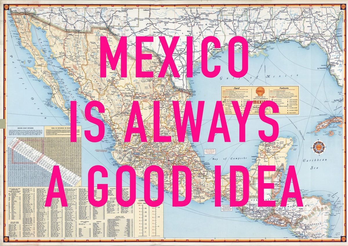 Mexico Retro Pop Art Map Print (Landscape)