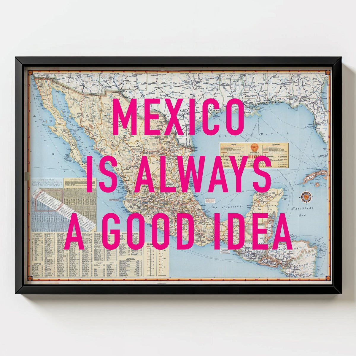 Mexico Retro Pop Art Map Print (Landscape) - black frame mockup - Magic Posters