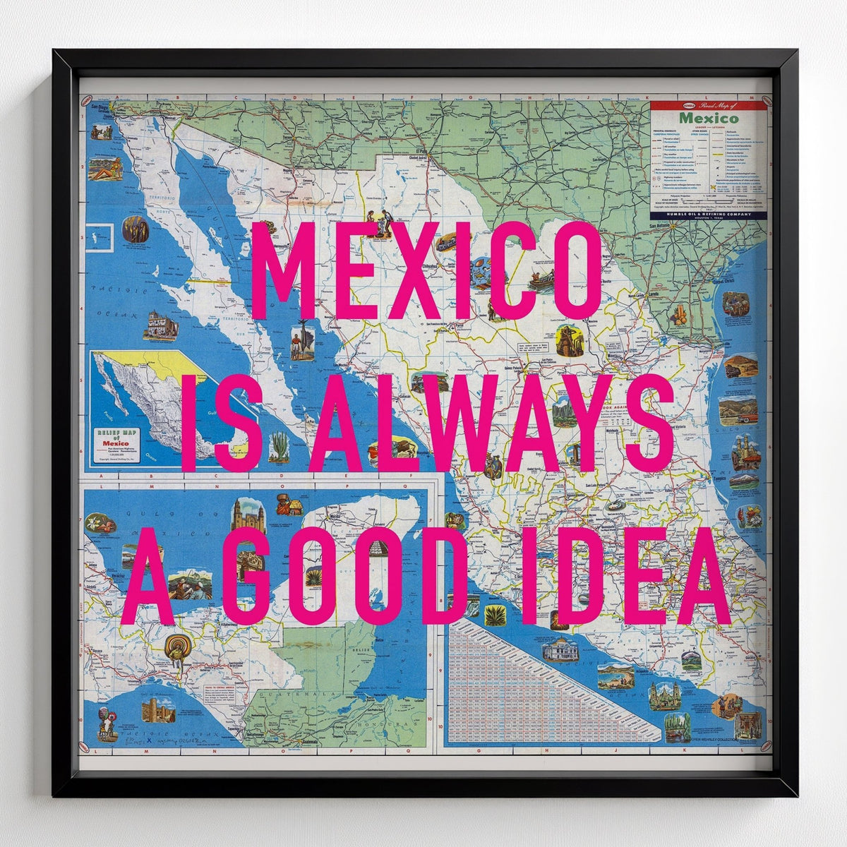 Mexico Retro Pop Art Map Print (Square) - black frame mockup - Magic Posters