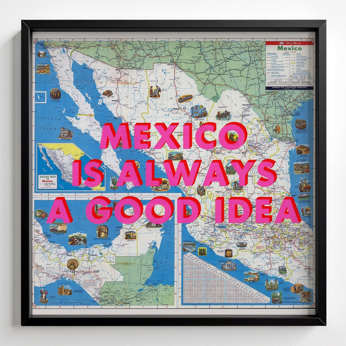 Mexico Retro Pop Art Map Print (Square) - black frame mockup - Magic Posters