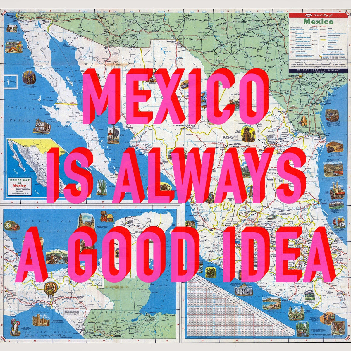 Mexico Retro Pop Art Map Print (Square)