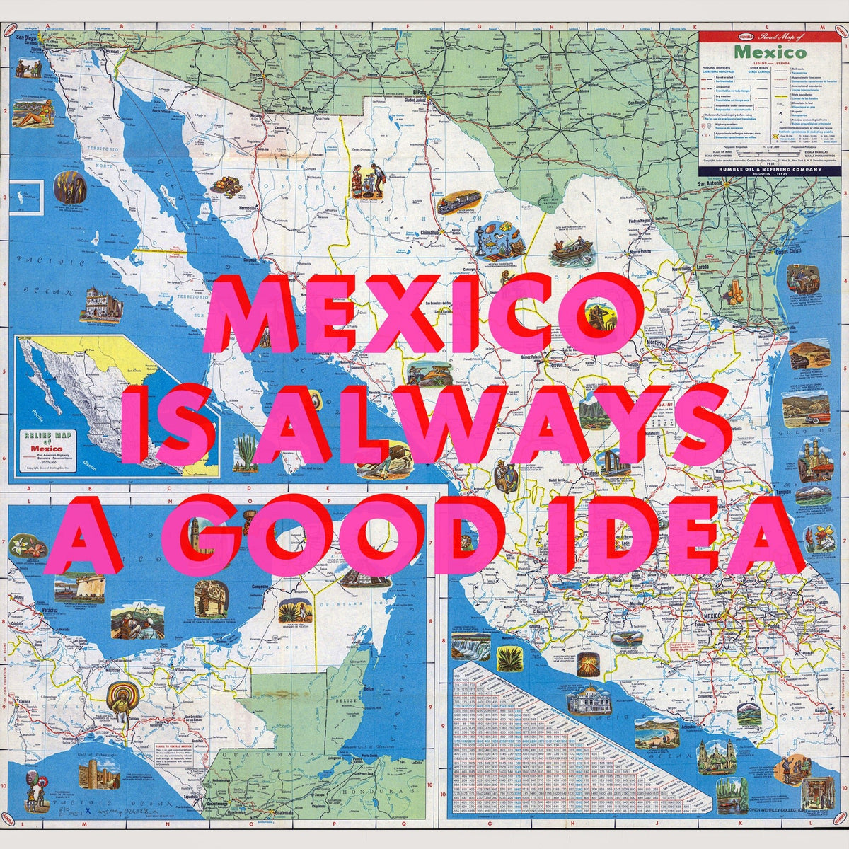 Mexico Retro Pop Art Map Print (Square)