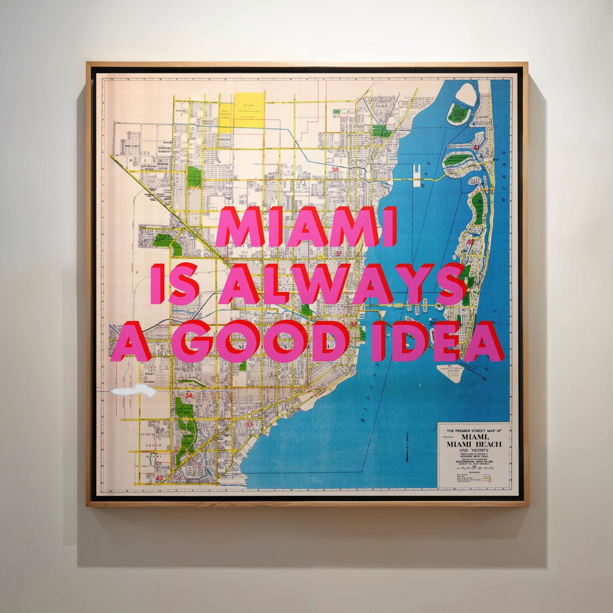 Miami Retro Pop Art Map Print (Square) - Magic Posters