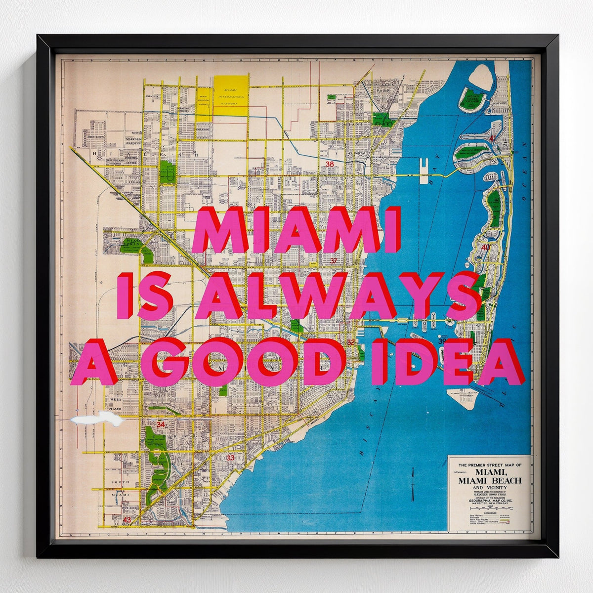 Miami Retro Pop Art Map Print (Square) - black frame mockup - Magic Posters