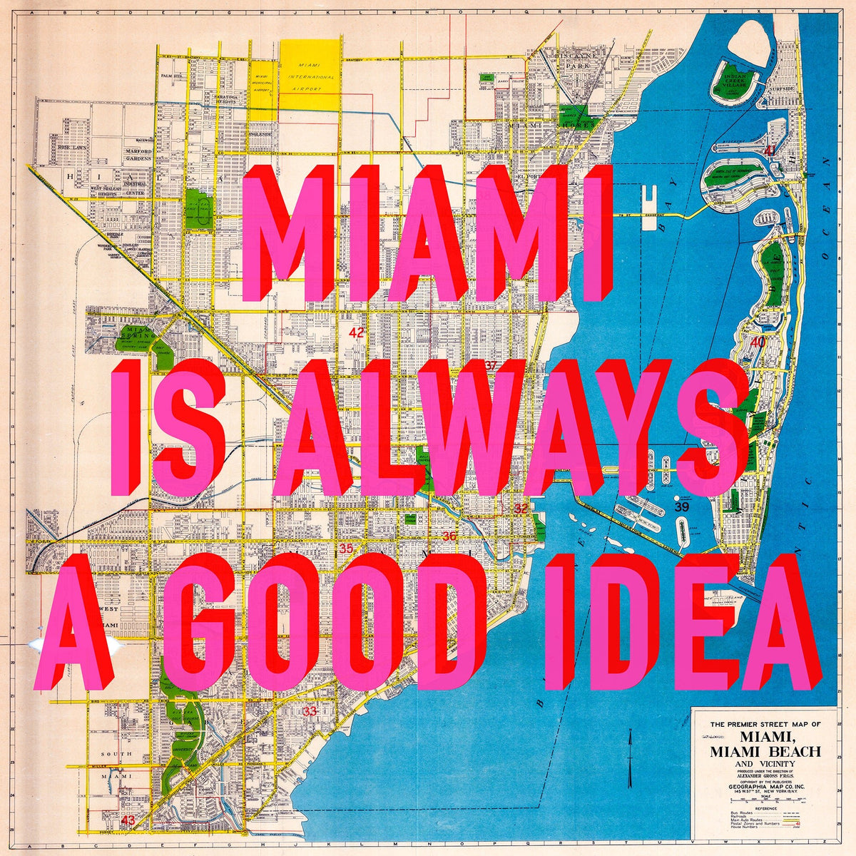 Miami Retro Pop Art Map Print (Square)