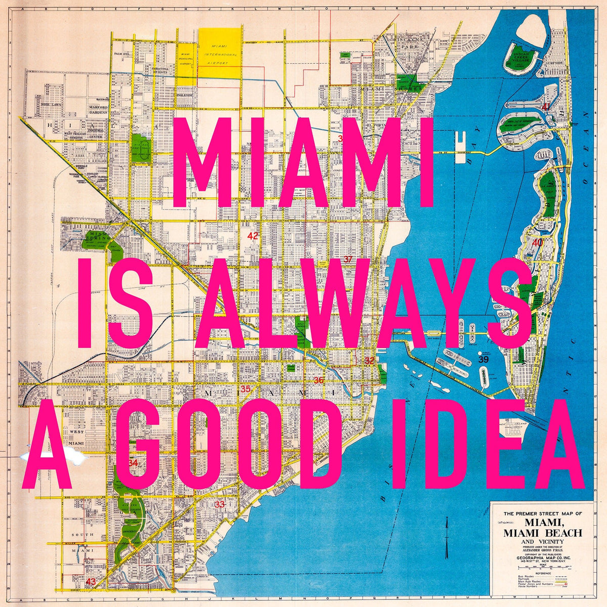 Miami Retro Pop Art Map Print (Square)