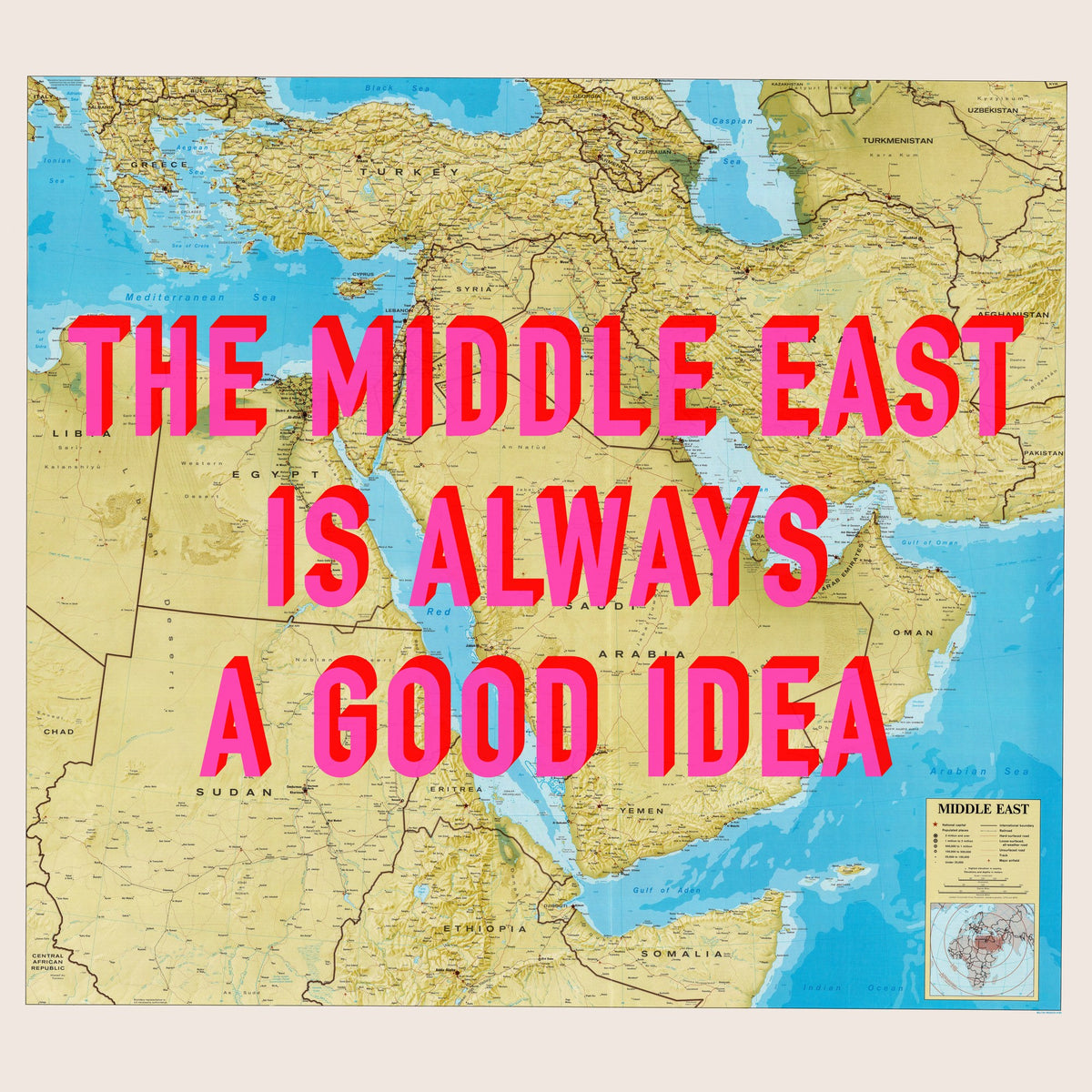 Middle East Retro Pop Art Map Print (square) - Magic Posters