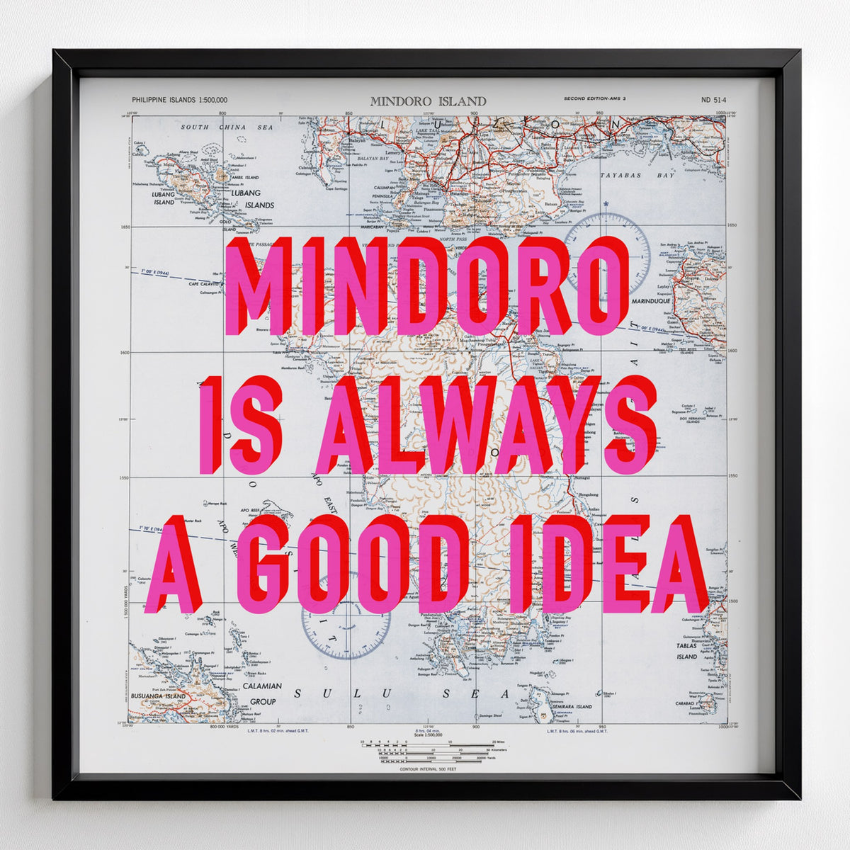 Mindoro Island Retro Pop Art Map Print (square) - black frame mockup - Magic Posters Bold