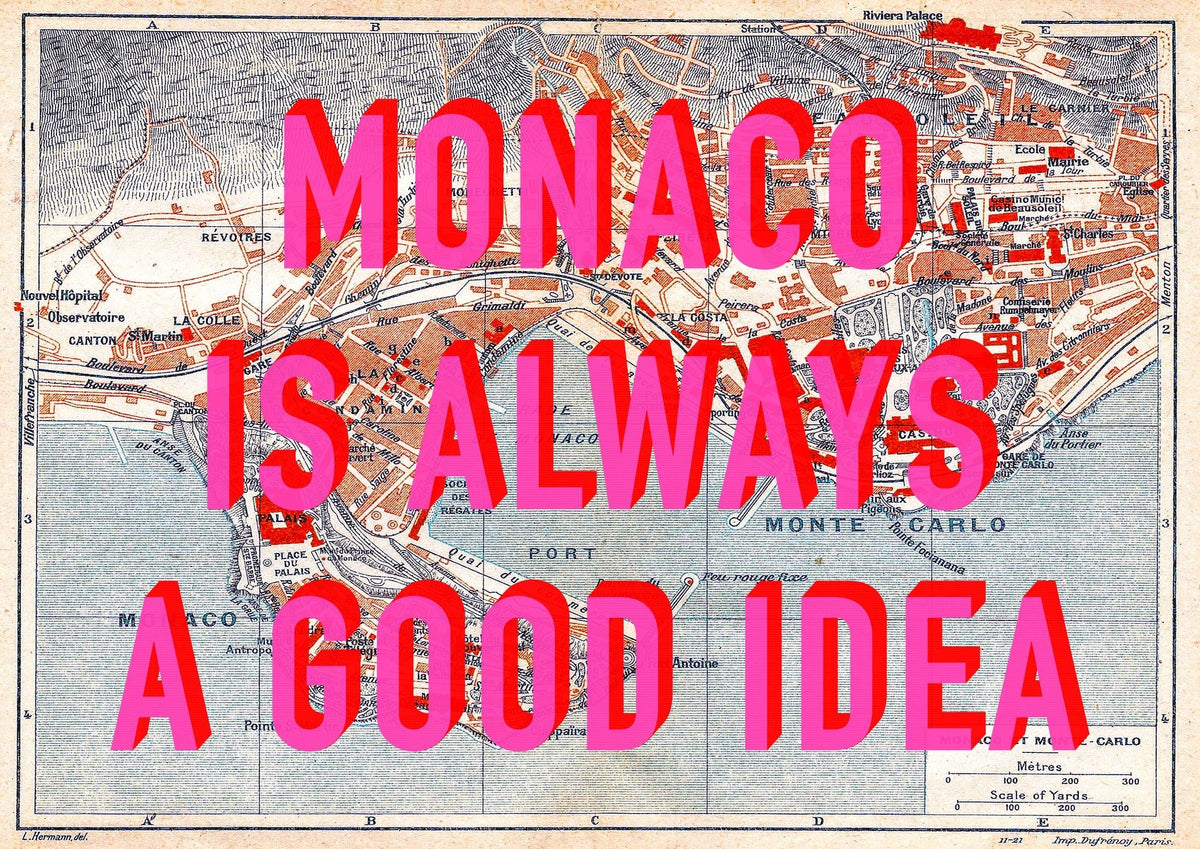 Monaco Retro Pop Art Map Print (landscape)