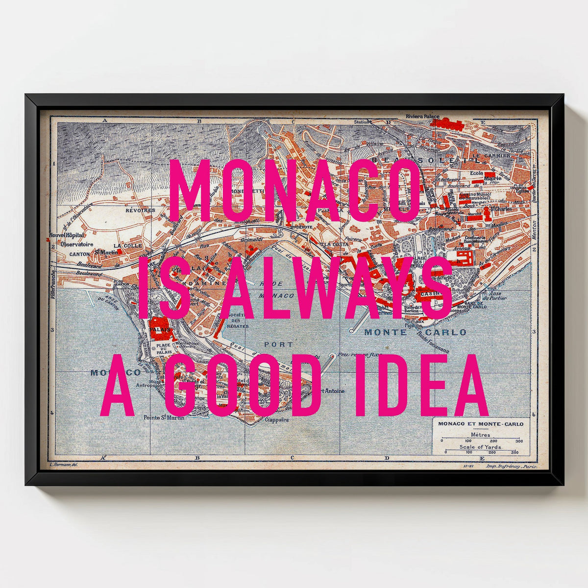 Monaco Retro Pop Art Map Print (landscape) - Magic Posters