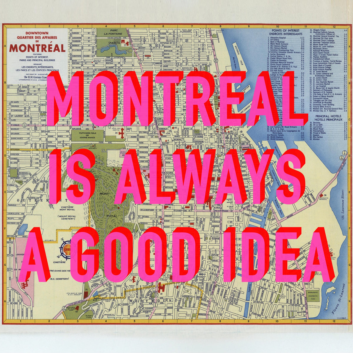 Montreal Retro Pop Art Map Print (Square)
