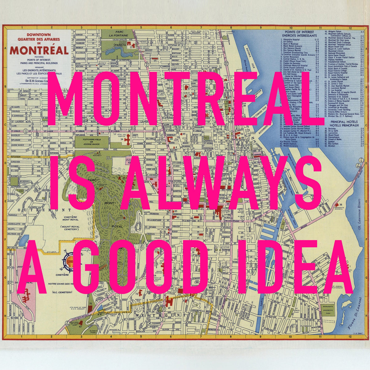 Montreal Retro Pop Art Map Print (Square)