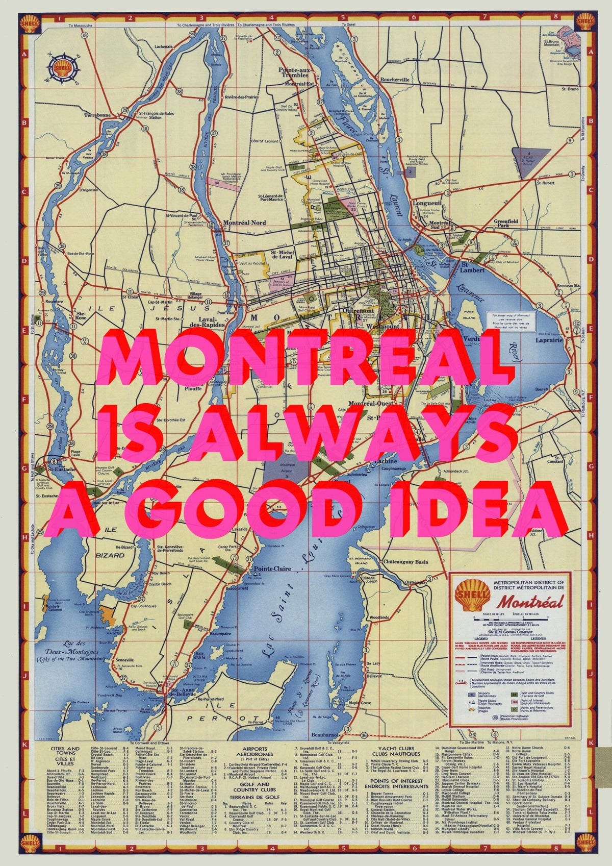 Montreal Retro Pop Art Map Print (portrait) - Magic Posters