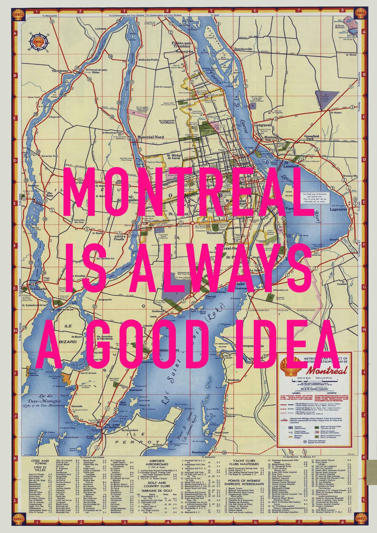 Montreal Retro Pop Art Map Print (portrait) - Magic Posters
