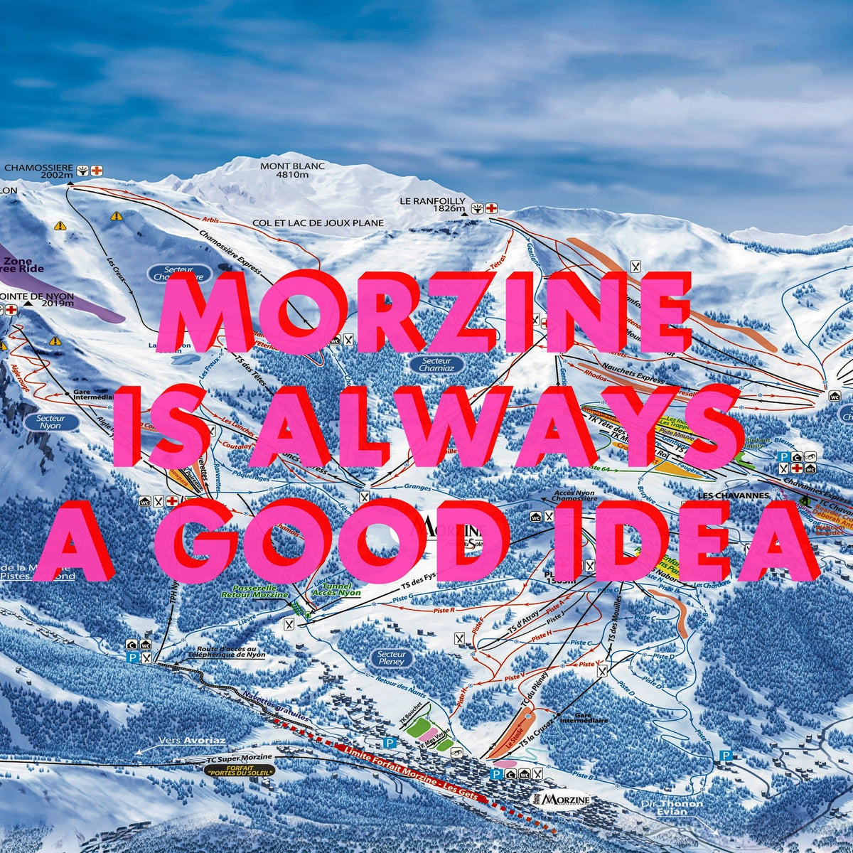 Morzine Retro Pop Art Ski Map Print (Square)
