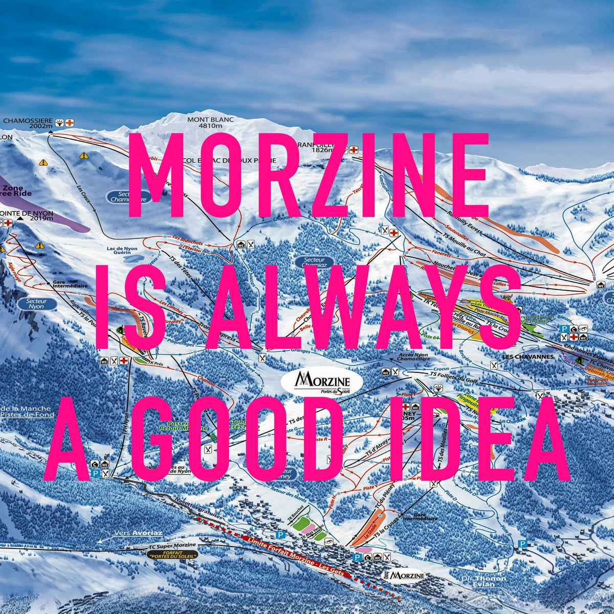 Morzine Retro Pop Art Ski Map Print (Square)