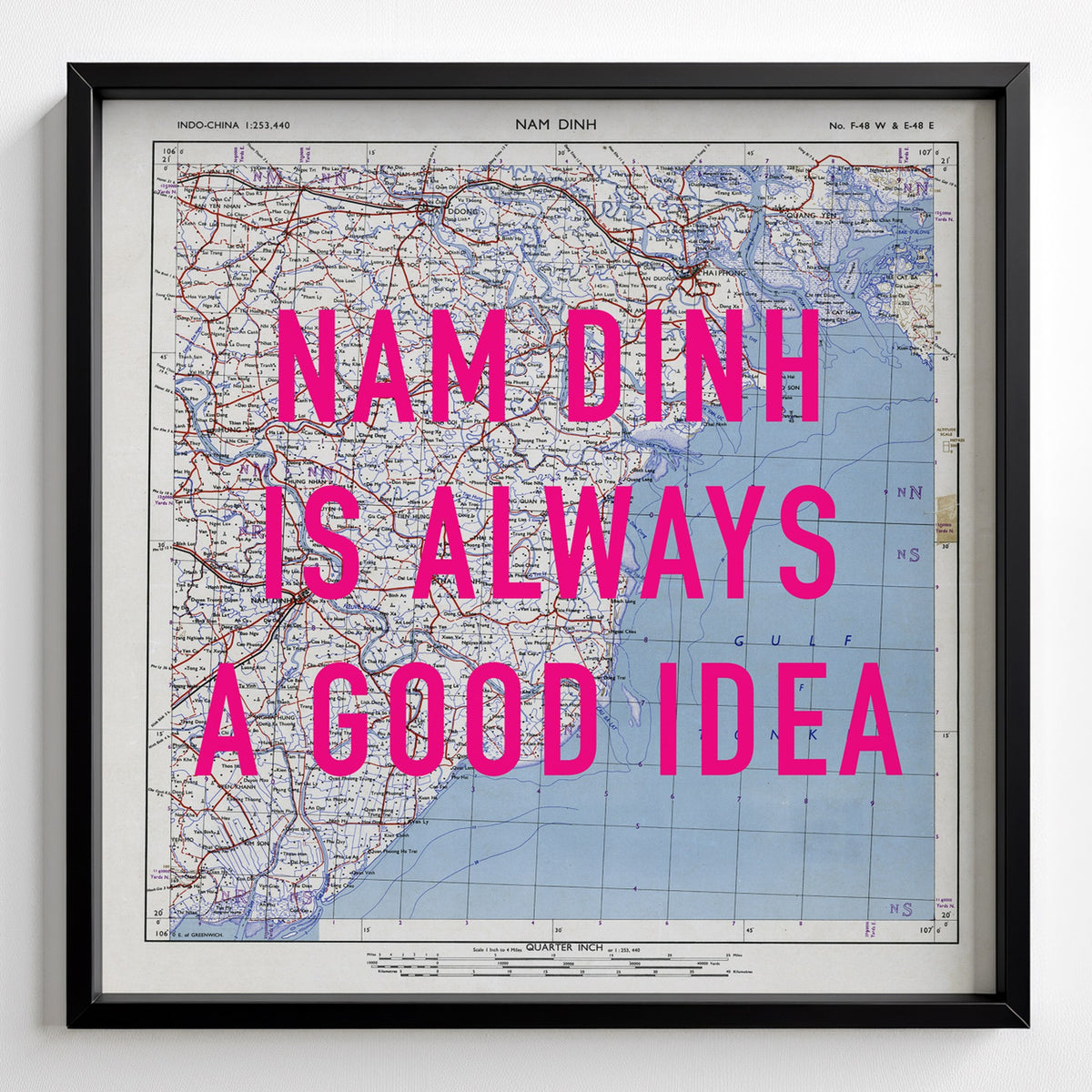 Nam Dinh Retro Pop Art Map Print (square) - black frame mockup - Magic Posters