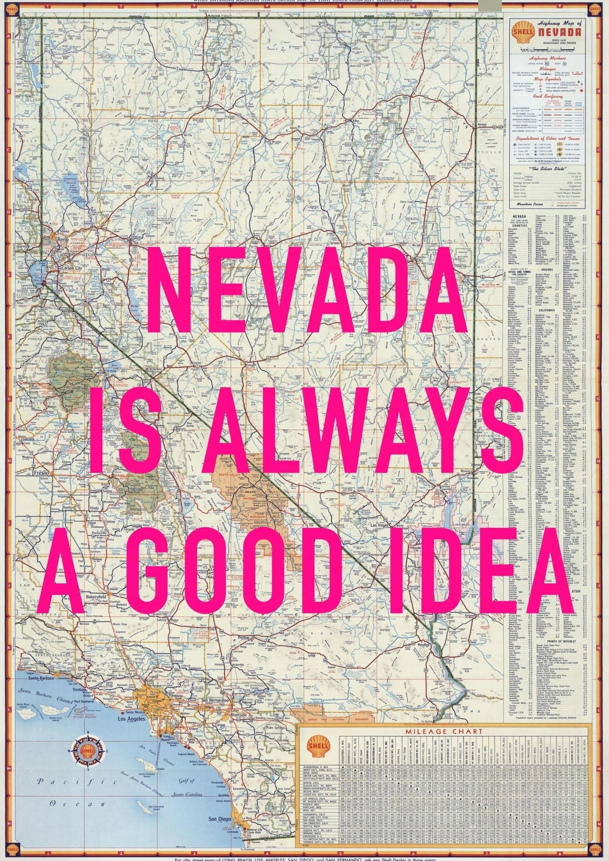 Nevada Retro Pop Art Map Print