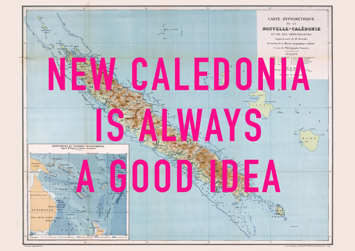 New Caledonia Retro Pop Art Map Print (landscape) - Magic Posters