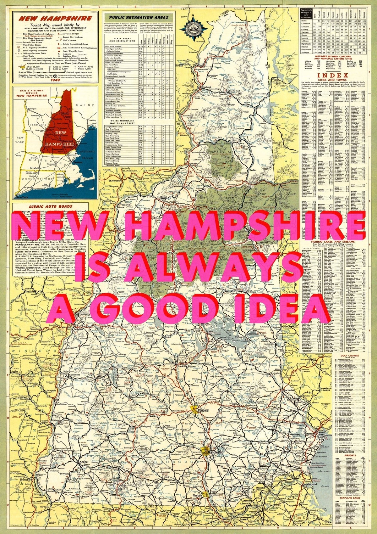 New Hampshire Retro Pop Art Map Print (portrait)