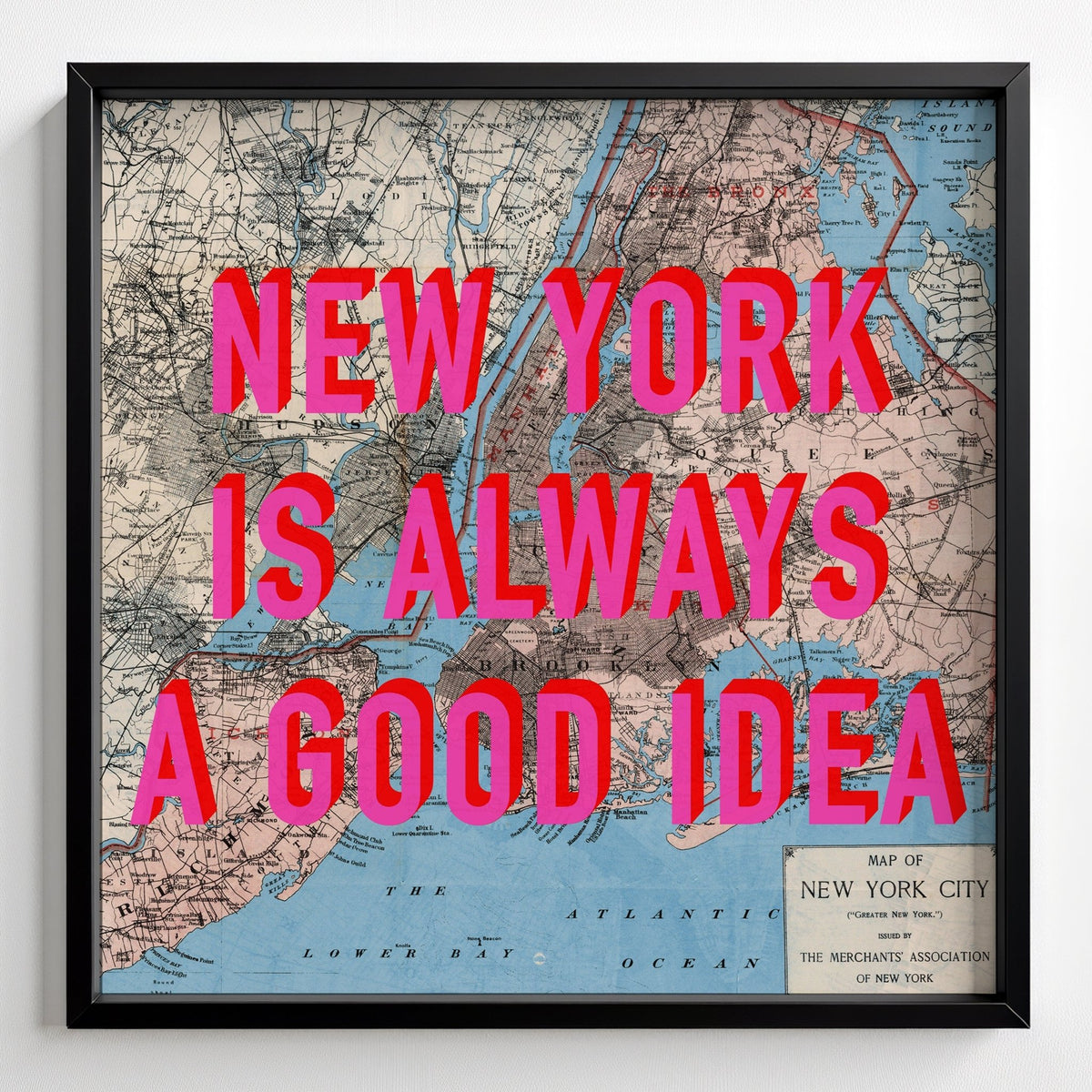 New York Retro Pop Art Map Print - black frame mockup - Magic Posters
