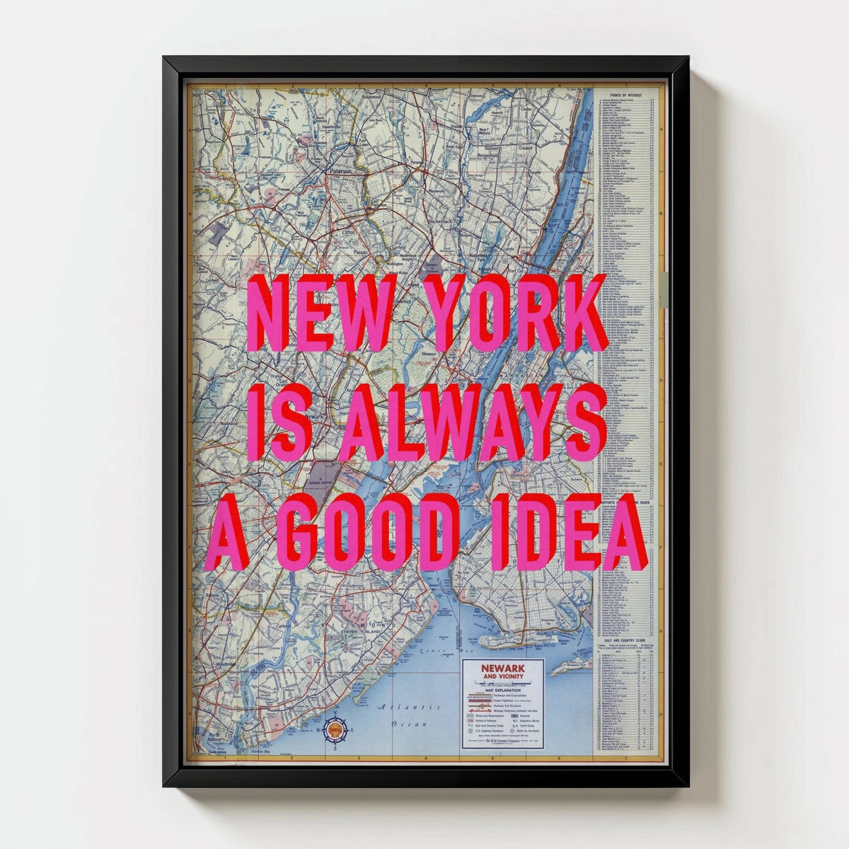 New York Retro Pop Art Map Print - black frame mockup - Magic Posters