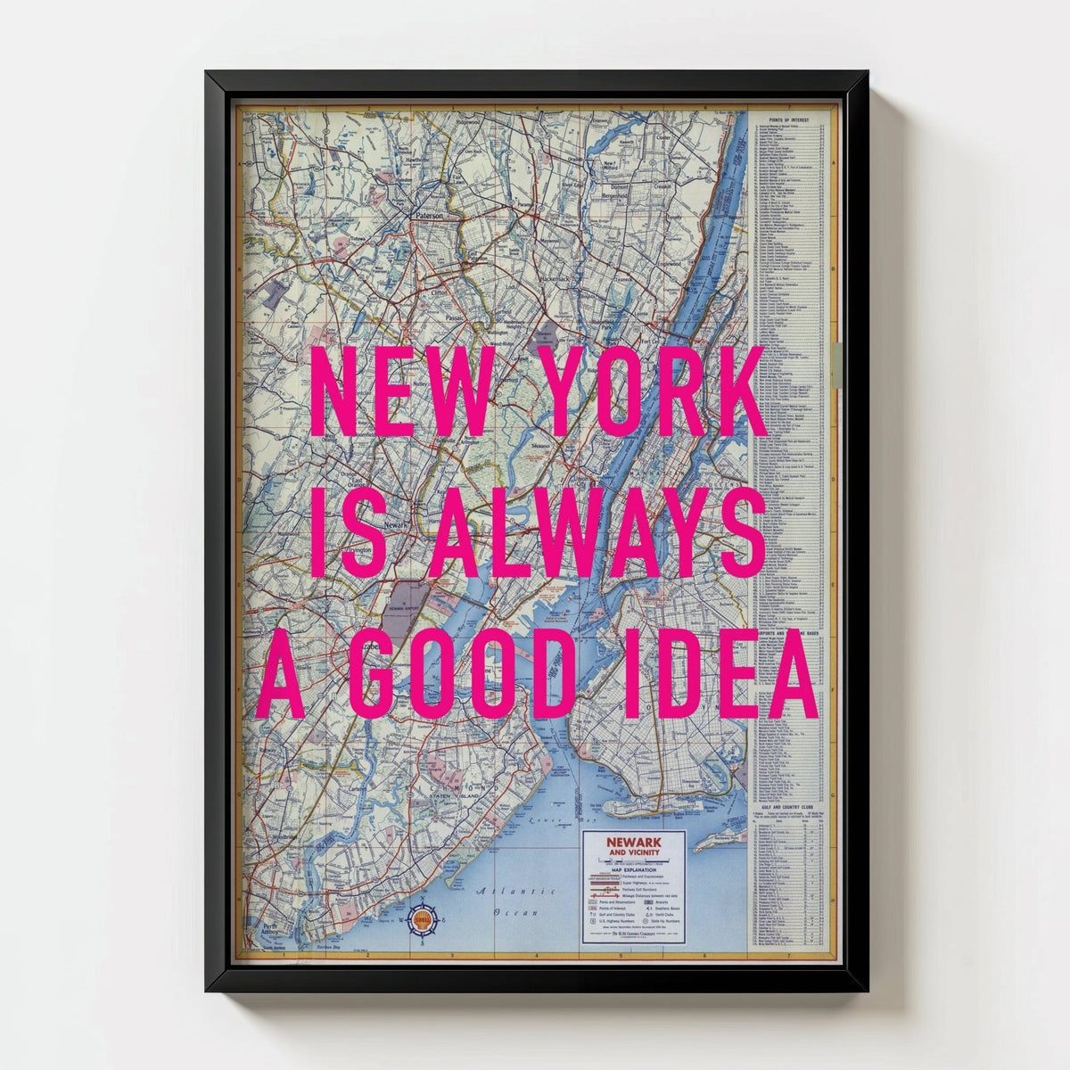 New York Retro Pop Art Map Print - black frame mockup - Magic Posters