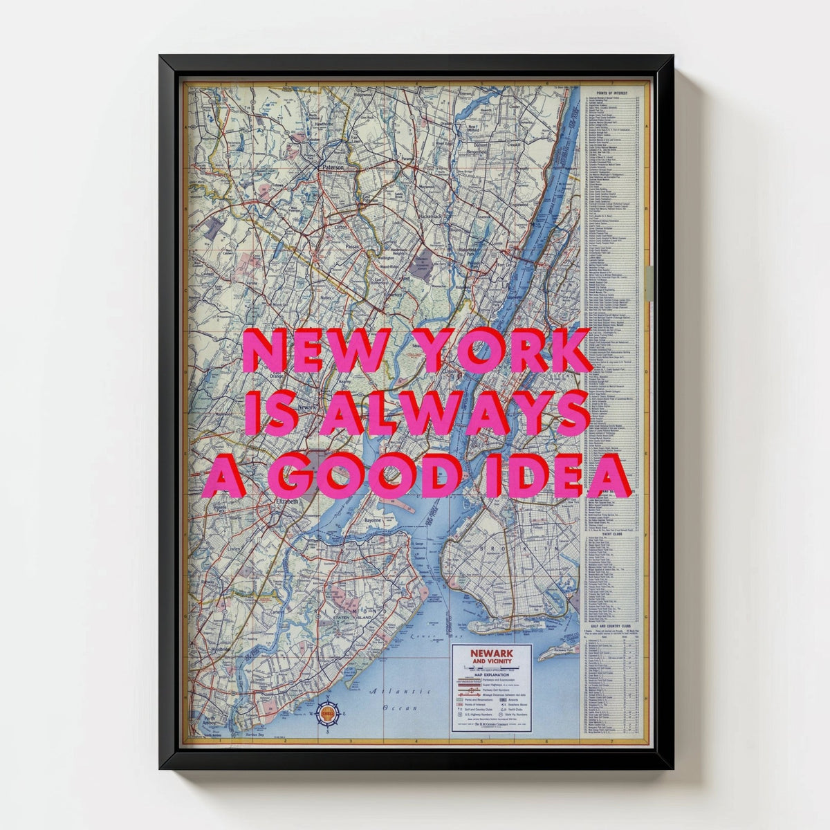 New York Retro Pop Art Map Print - black frame mockup - Magic Posters