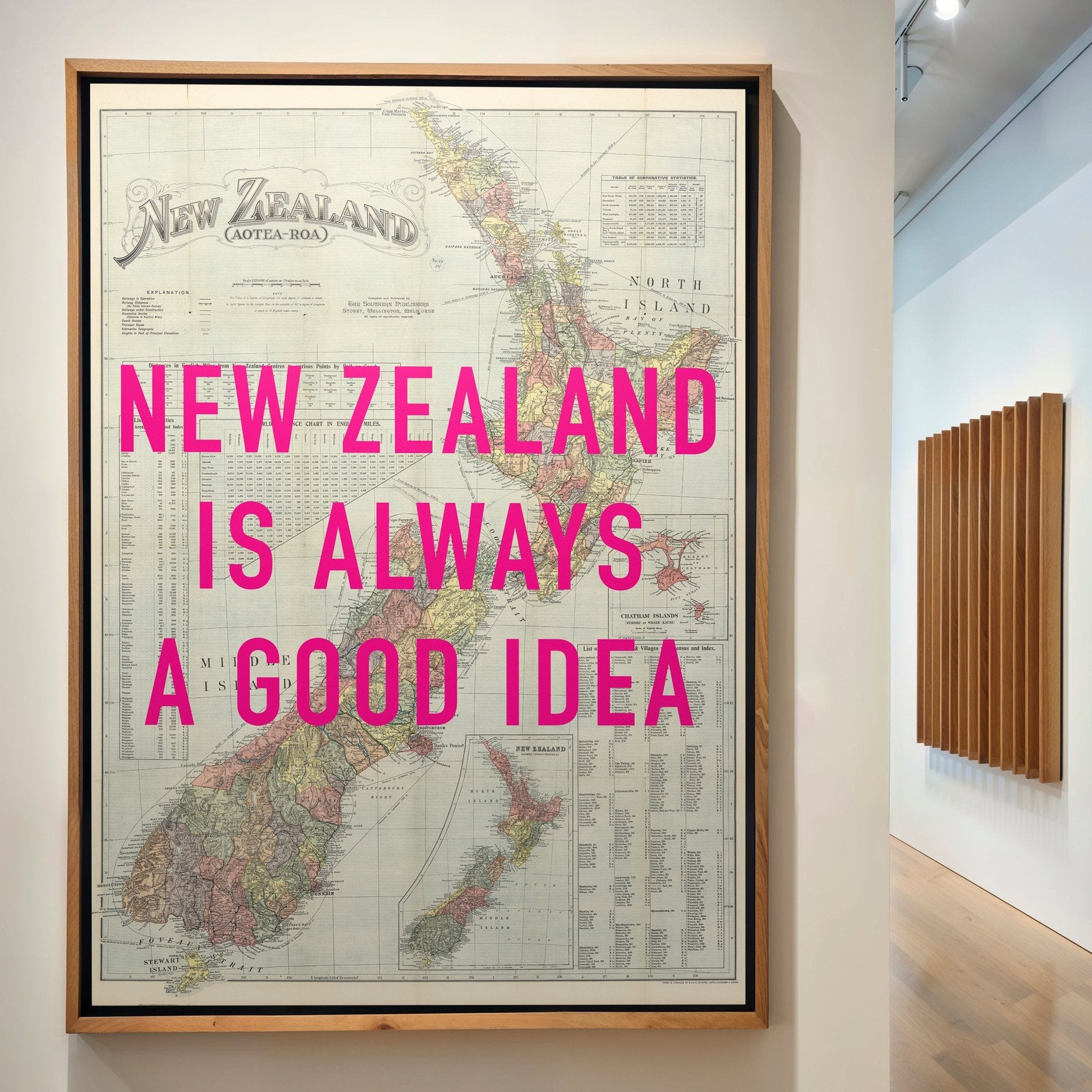 New Zealand Retro Pop Art Map Print - Magic Posters