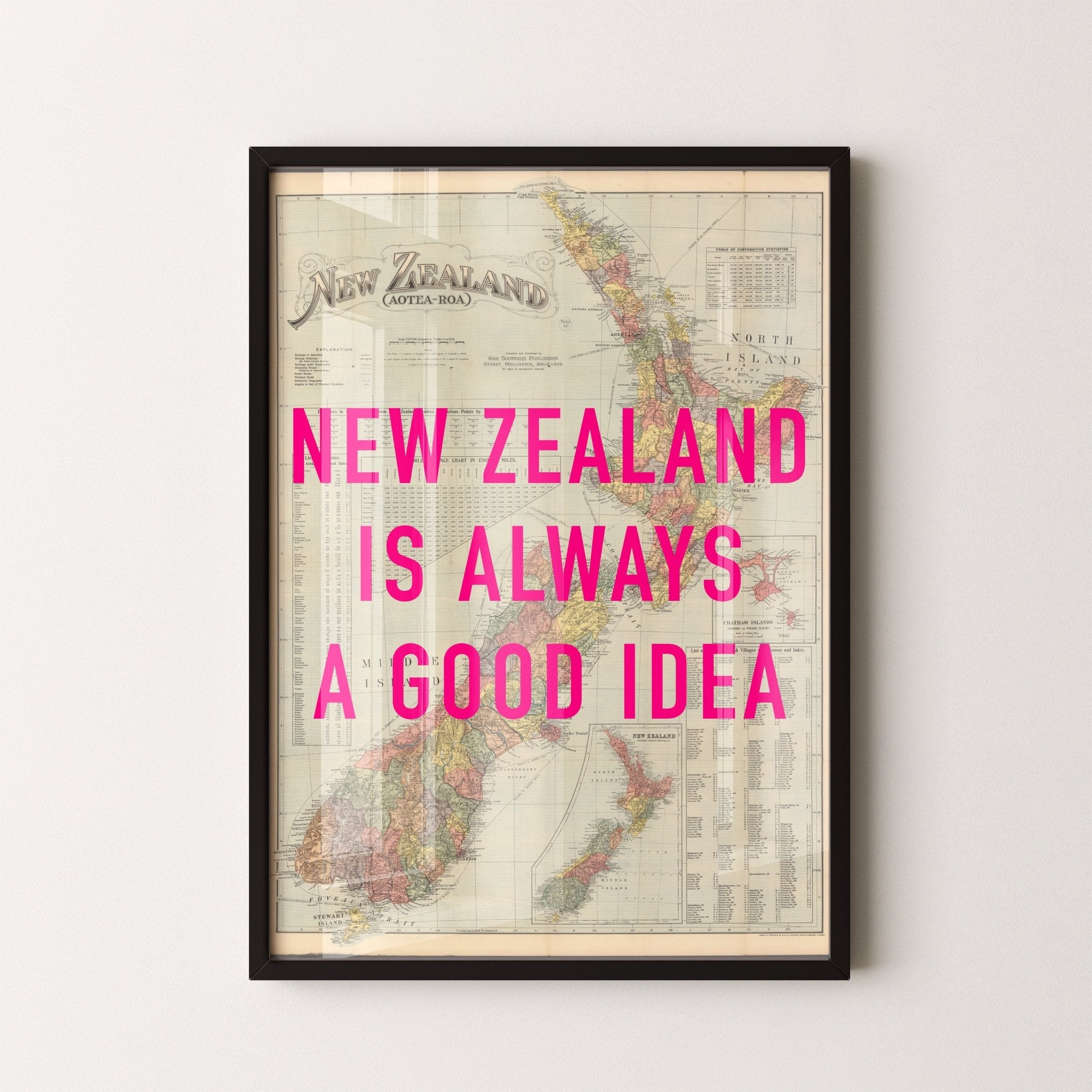 New Zealand Retro Pop Art Map Print - Magic Posters