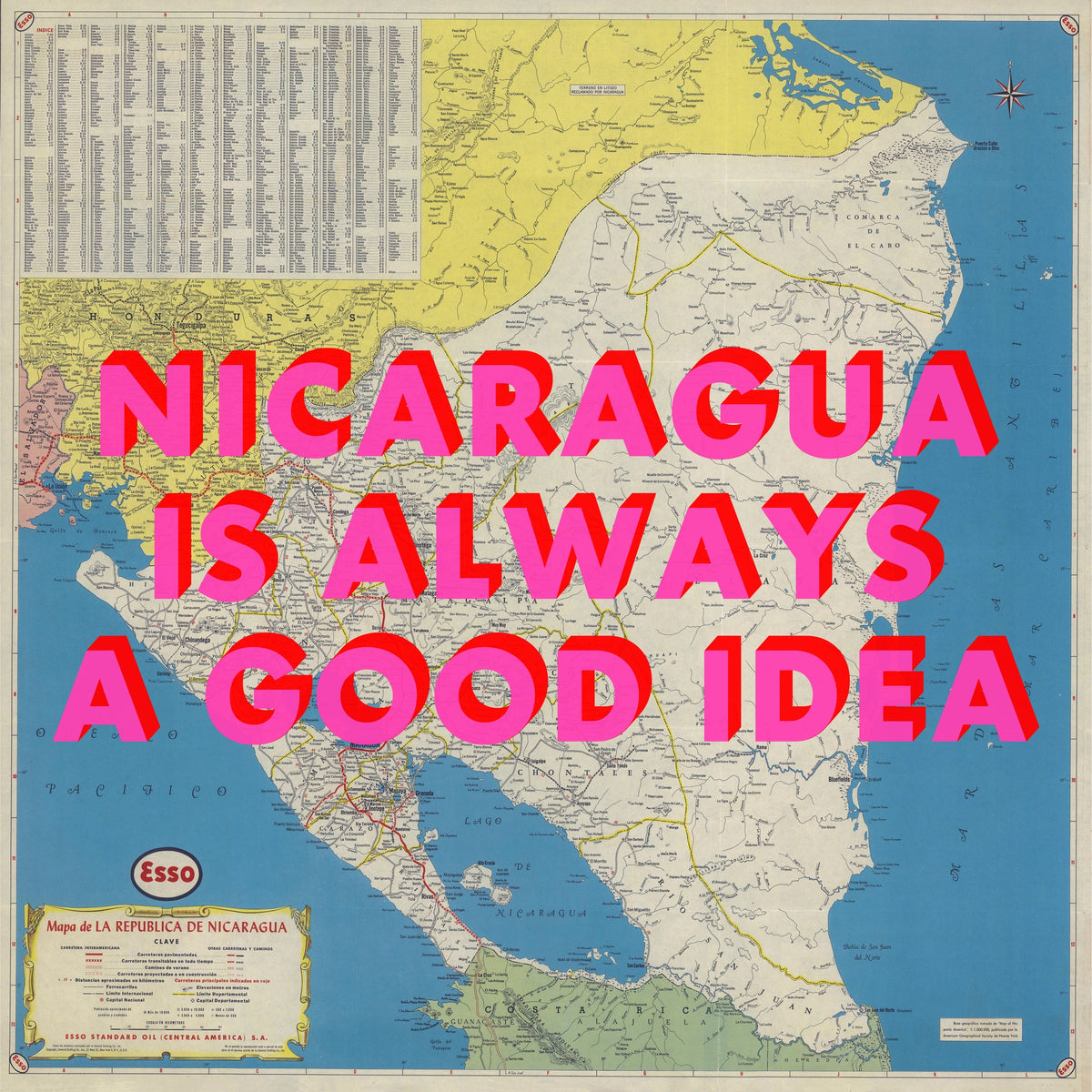 Nicaragua Retro Pop Art Map Print (square)