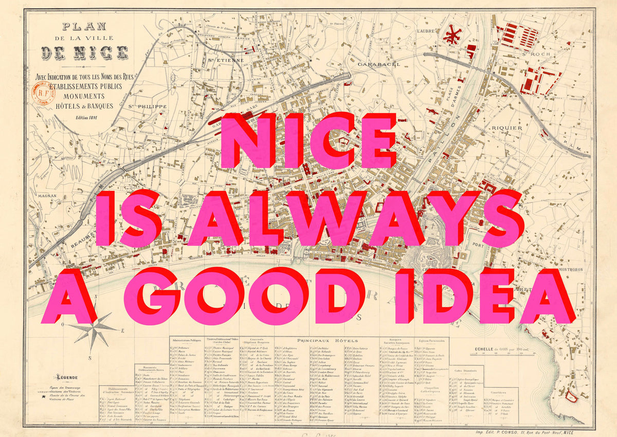 Nice - France Retro Pop Art Map Print