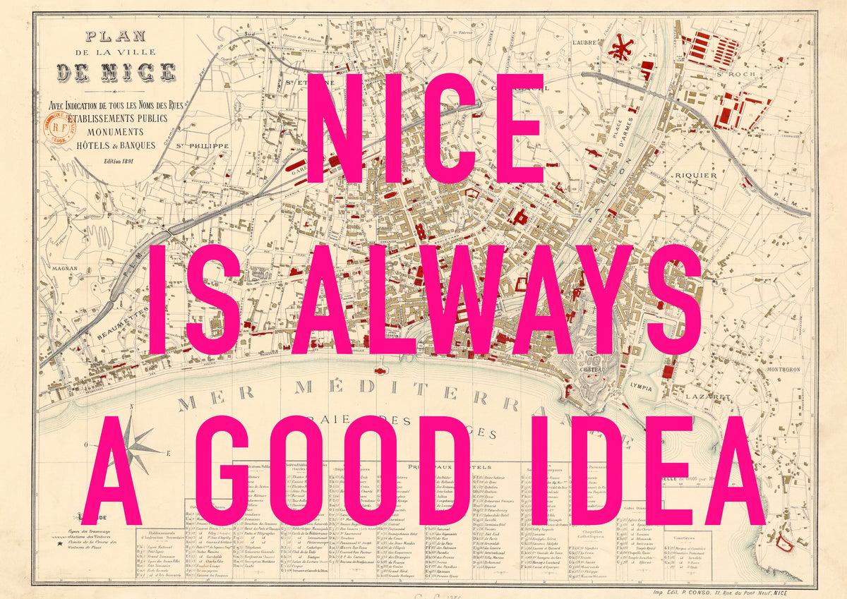 Nice - France Retro Pop Art Map Print
