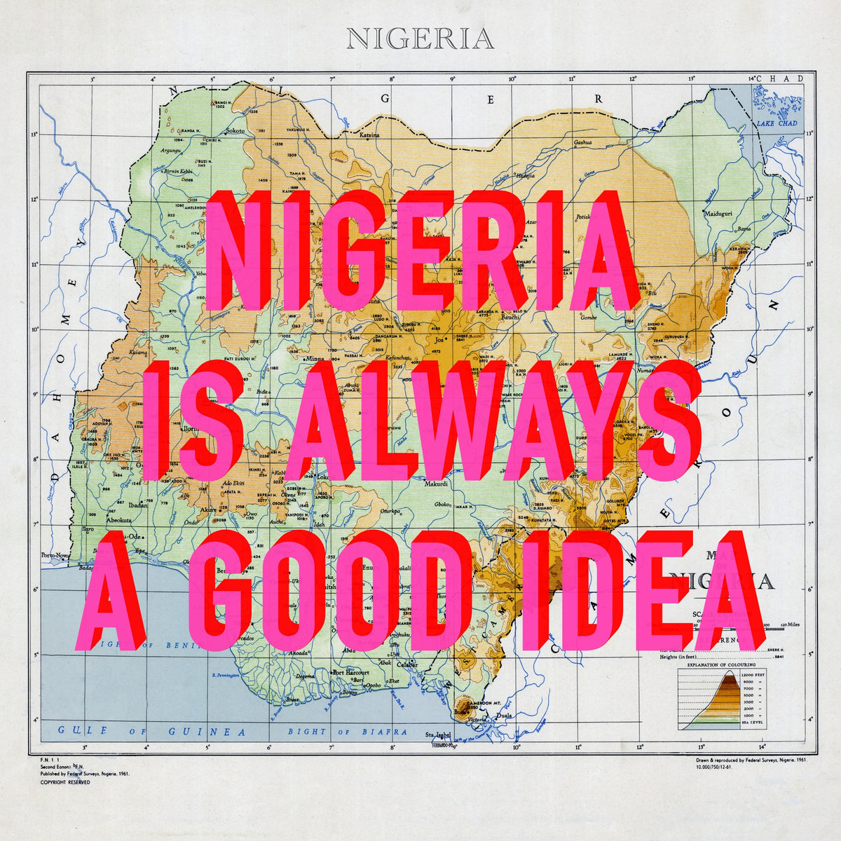Nigeria Retro Pop Art Map Print (square) - Magic Posters