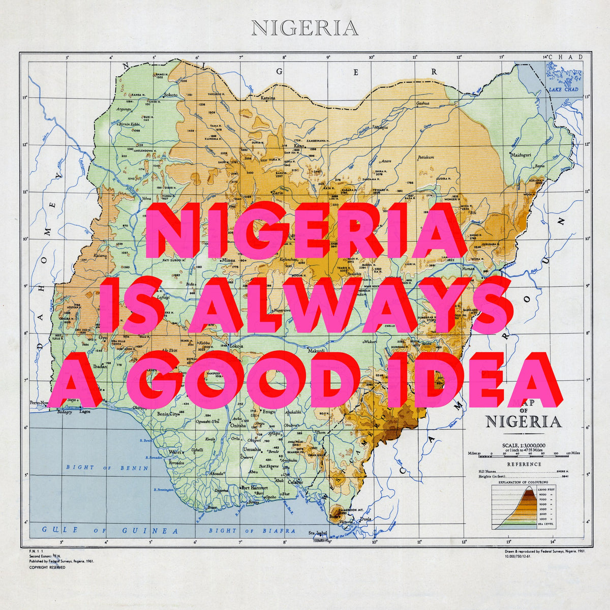 Nigeria Retro Pop Art Map Print (square) - Magic Posters
