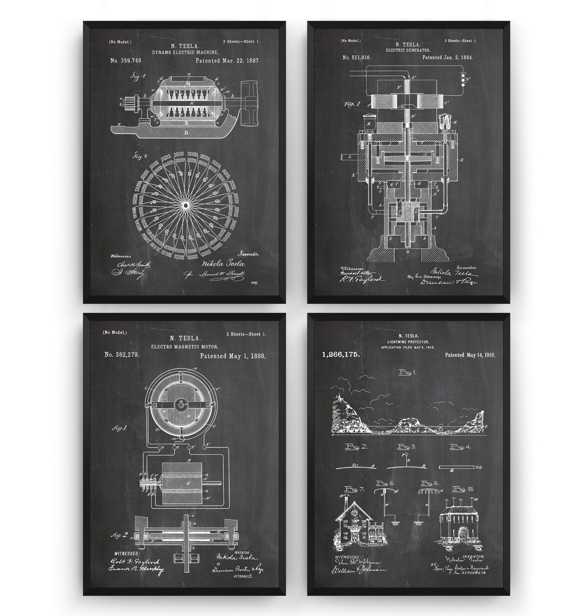 Nikola Tesla Set Of 4 Patent Prints V2 - Magic Posters