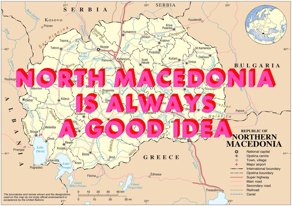 North Macedonia Retro Pop Art Map Print (landscape) - Magic Posters