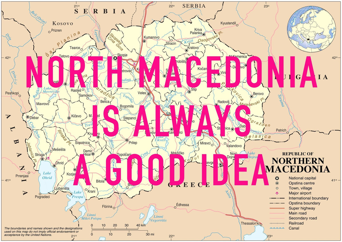 North Macedonia Retro Pop Art Map Print (landscape) - Magic Posters