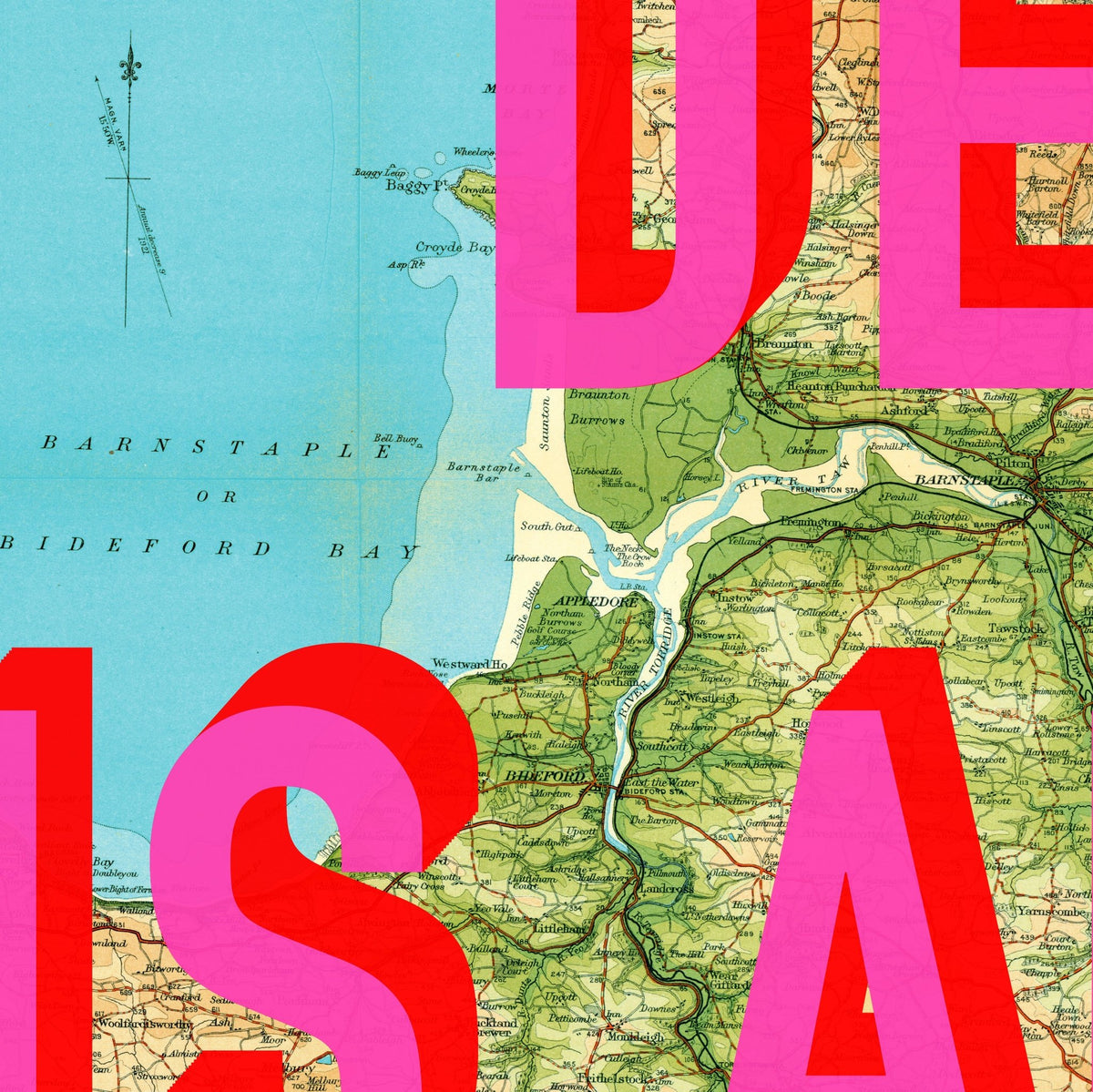 North Devon Retro Pop Art Map Print