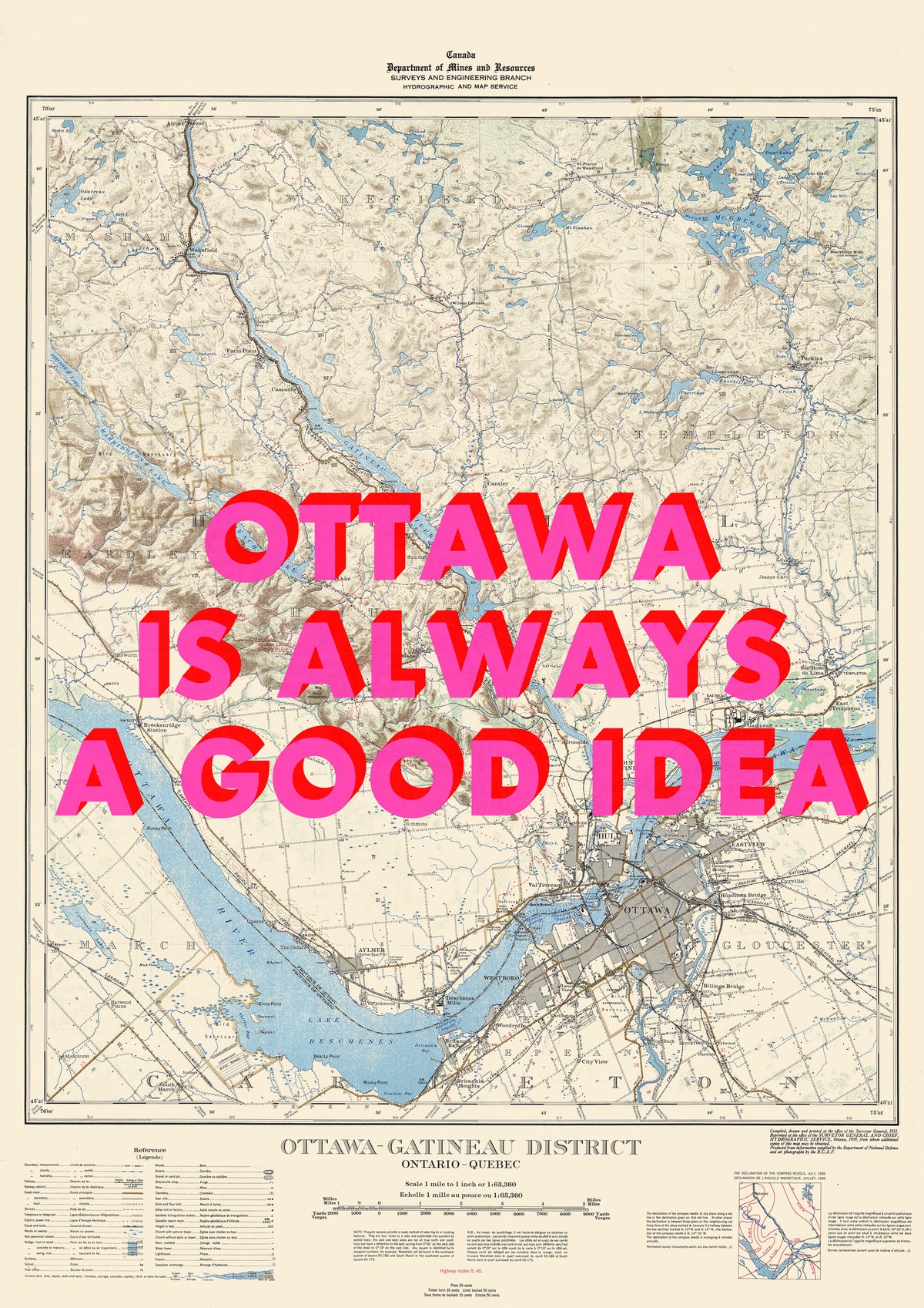 Ottawa Retro Pop Art Map Print (portrait) - Magic Posters