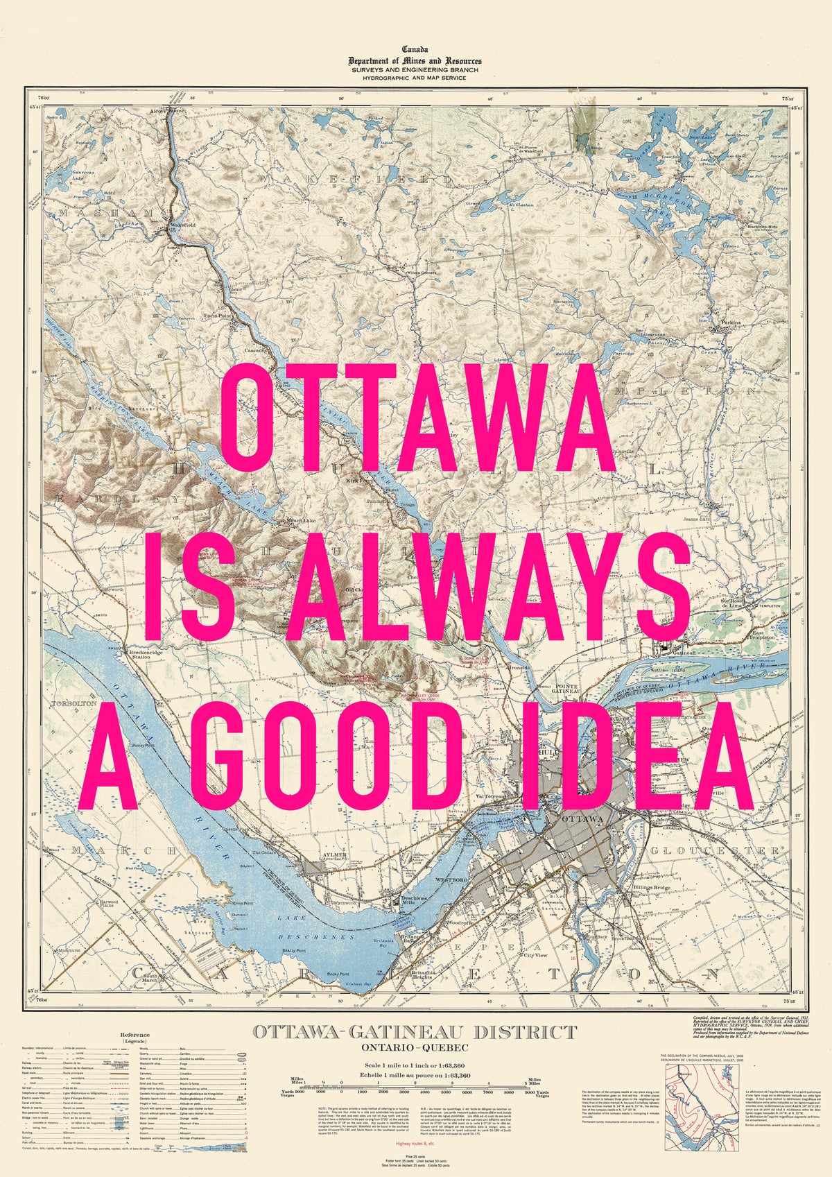Ottawa Retro Pop Art Map Print (portrait) - Magic Posters