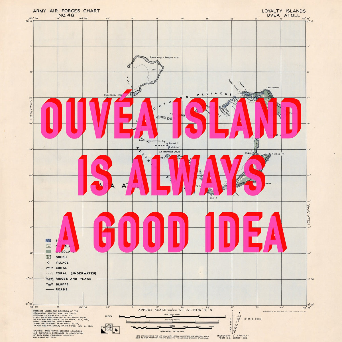 Ouvéa Island Retro Pop Art Map Print (square) - Magic Posters
