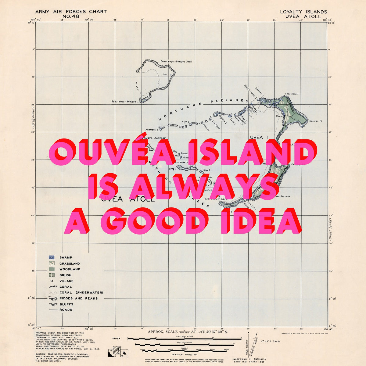 Ouvéa Island Retro Pop Art Map Print (square) - Magic Posters