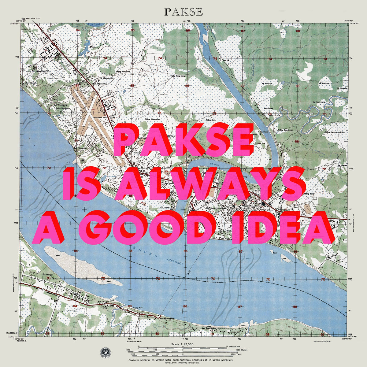 Pakse Retro Pop Art Map Print (square) - Magic Posters