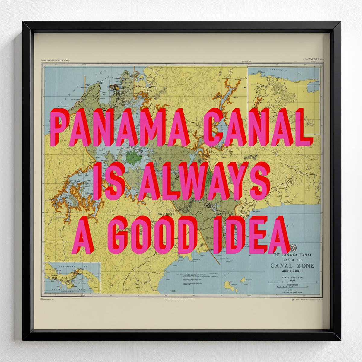 Panama Canal Retro Pop Art Map Print (square) - Magic Posters