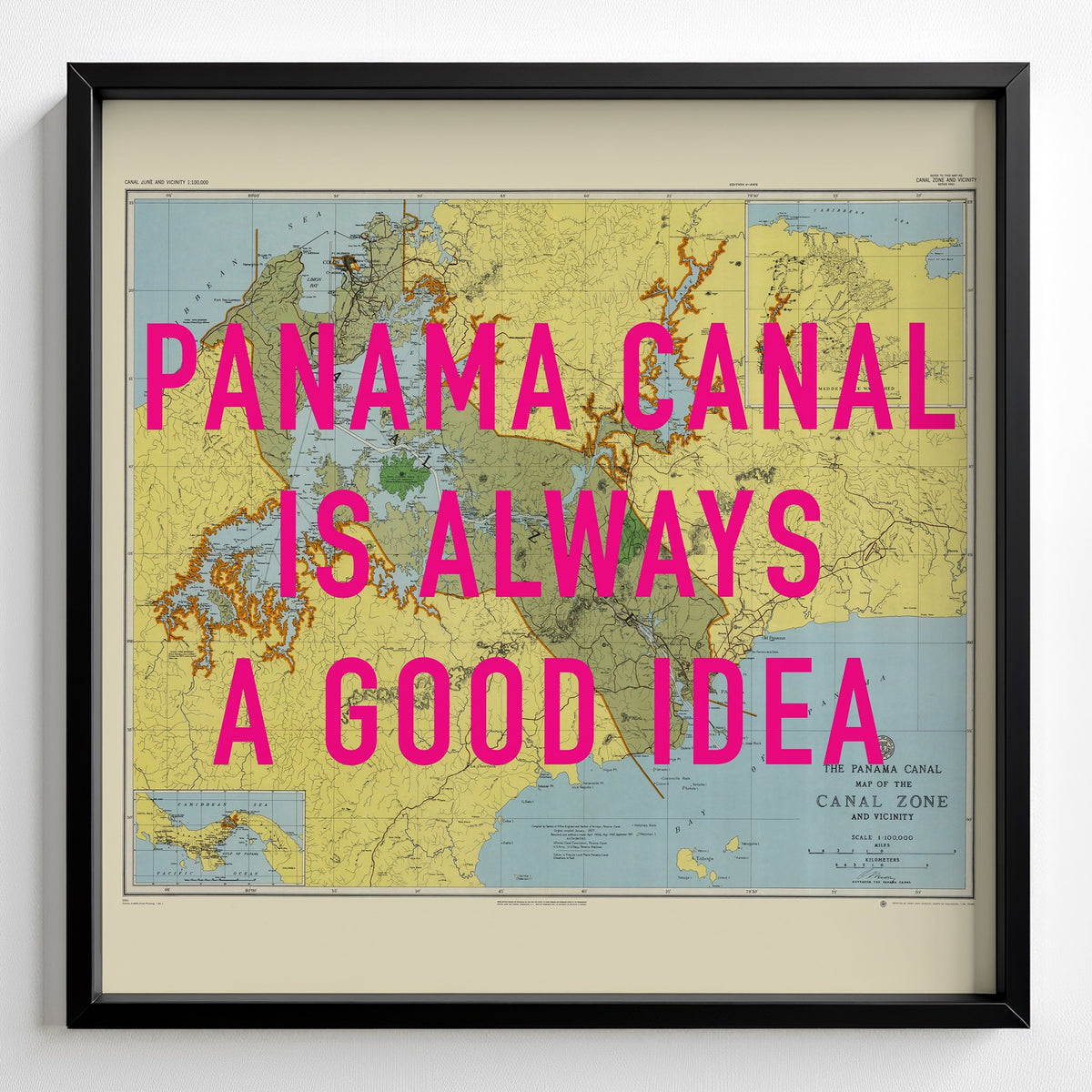 Panama Canal Retro Pop Art Map Print (square) - Magic Posters