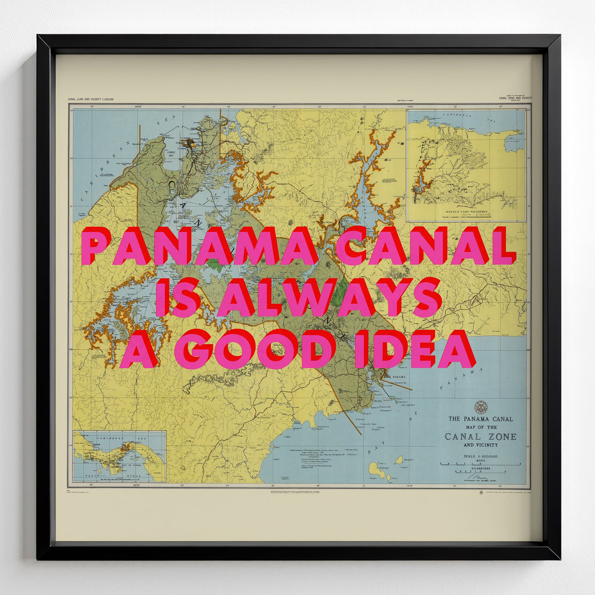Panama Canal Retro Pop Art Map Print (square) - Magic Posters