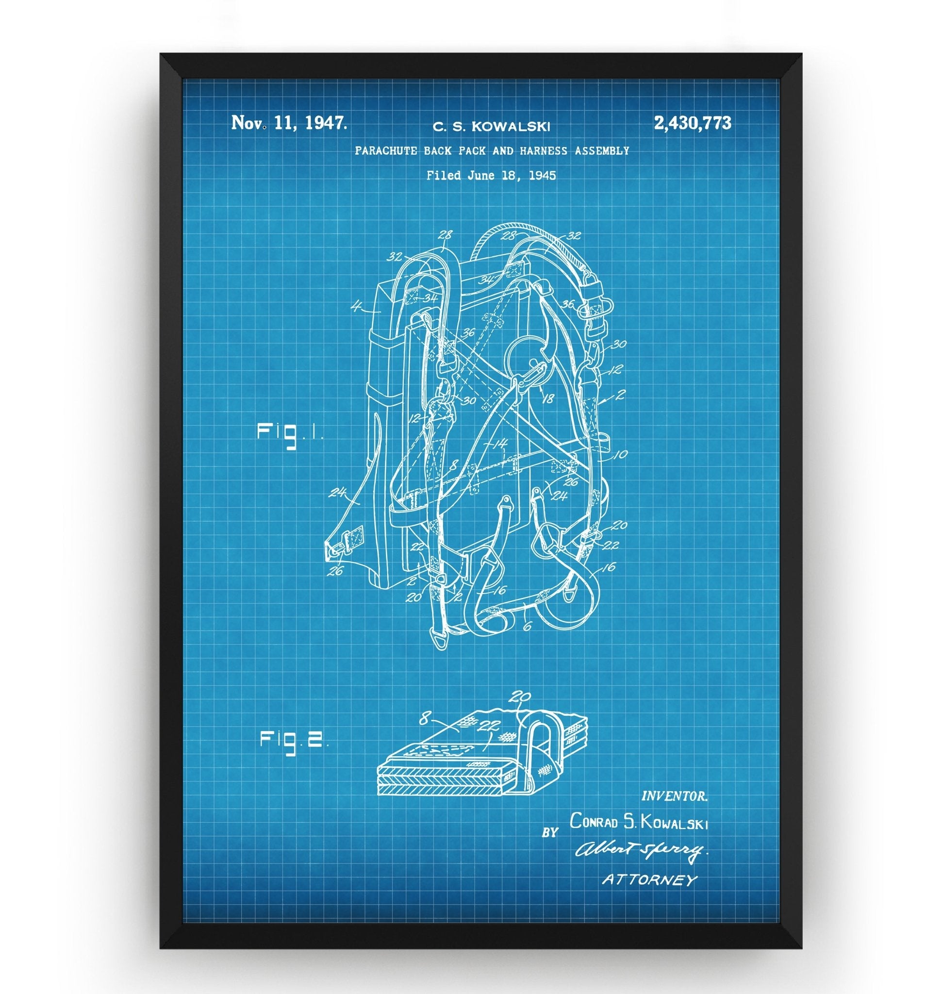 Parachute Backpack 1945 Patent Print - Magic Posters