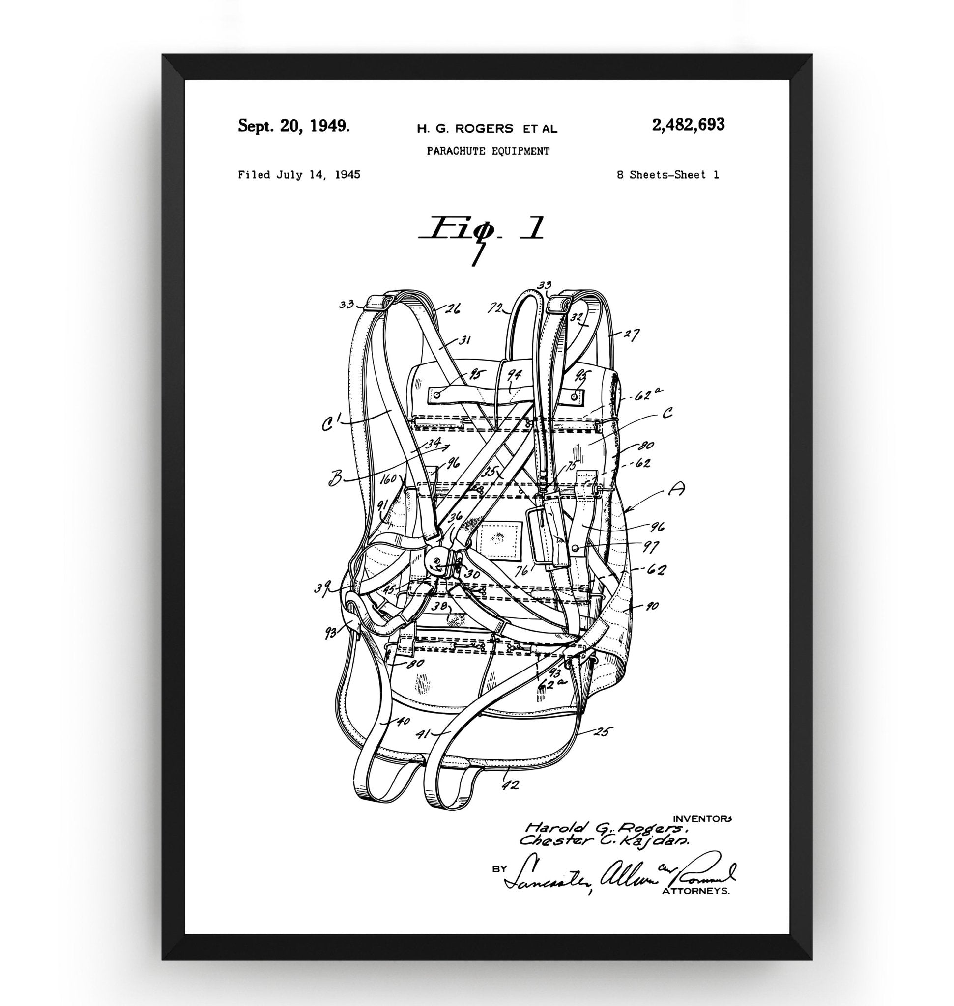 Parachute Equipment 1949 Patent Print - Magic Posters